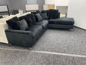 🔥 Brand new black premium upholstered L shape sectional sofa/couch with corduroy cushions/pillows • Pay after delivery 🚚
