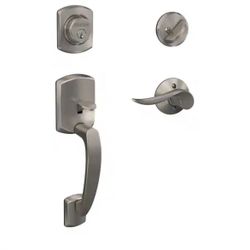 Schlage Greenwich Satin Nickel Single Cylinder Deadbolt with Sacramento Lever Door Handle Set=Scl-682
