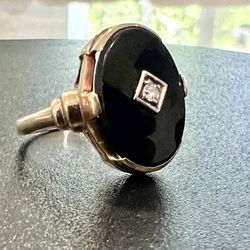 ❤️ Exquisite Vintage 10k Yellow Gold Ladies Diamond Onyx Ring