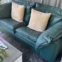 Green Leather Loveseat 