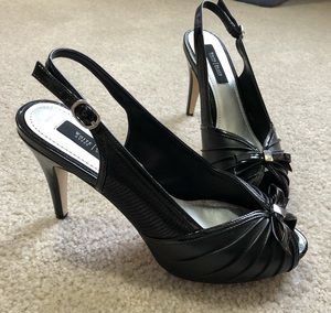 Black leather heels platform heels size 8