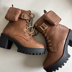 Women's Chunky Heel Lug Sole Fashion Ankle Boots Brown