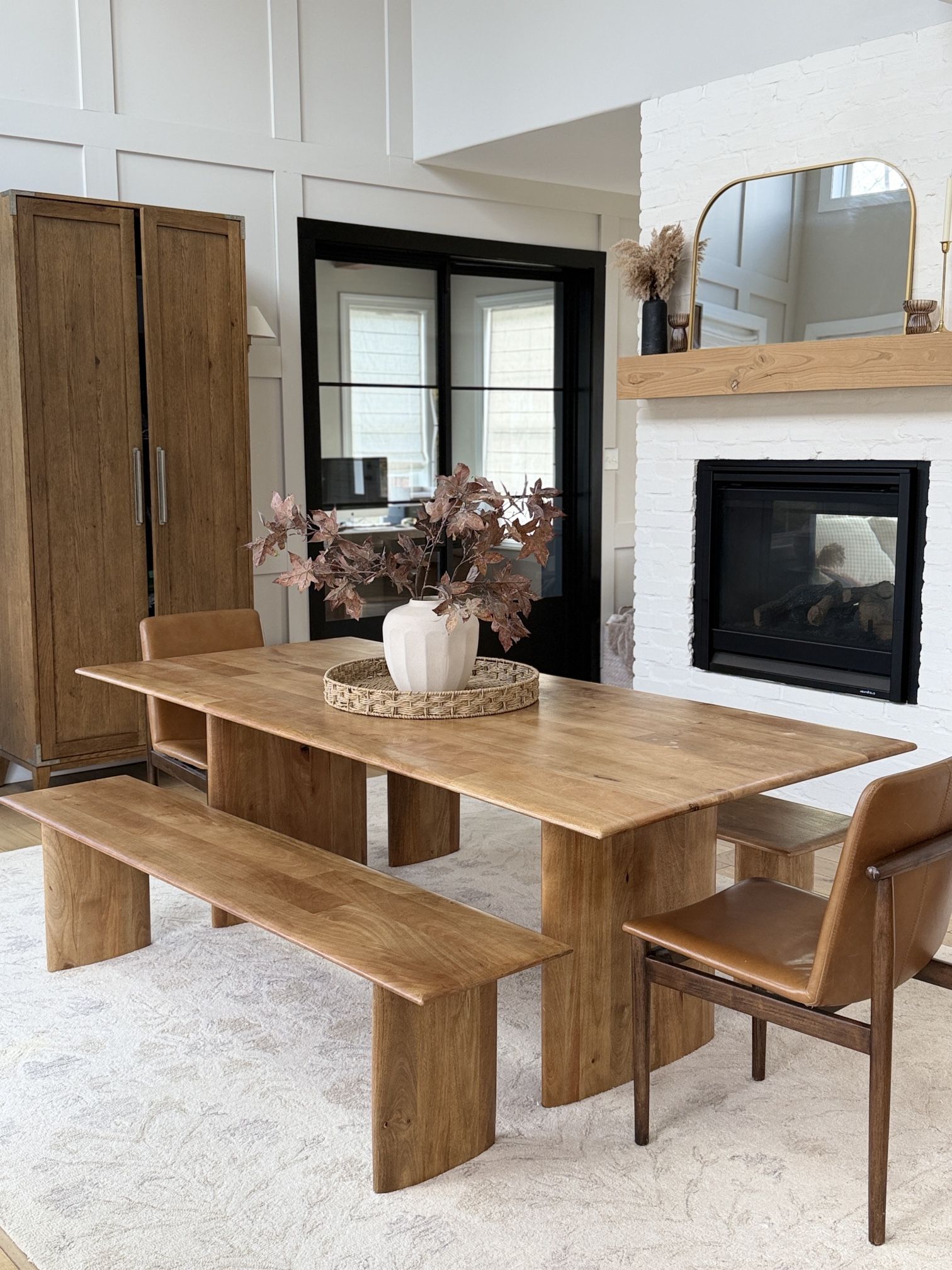 West Elm Anton 86” Solid Wood Dining Table with 2 benches