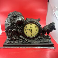 18” Crosa 2003 Bald Eagle Mantel Clock Bronze Finish Wildlife Decor Heavy 16lb