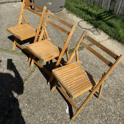 Wooden Folding Chairs Mid Century Wood Slat Seat Vintage  set of 3 