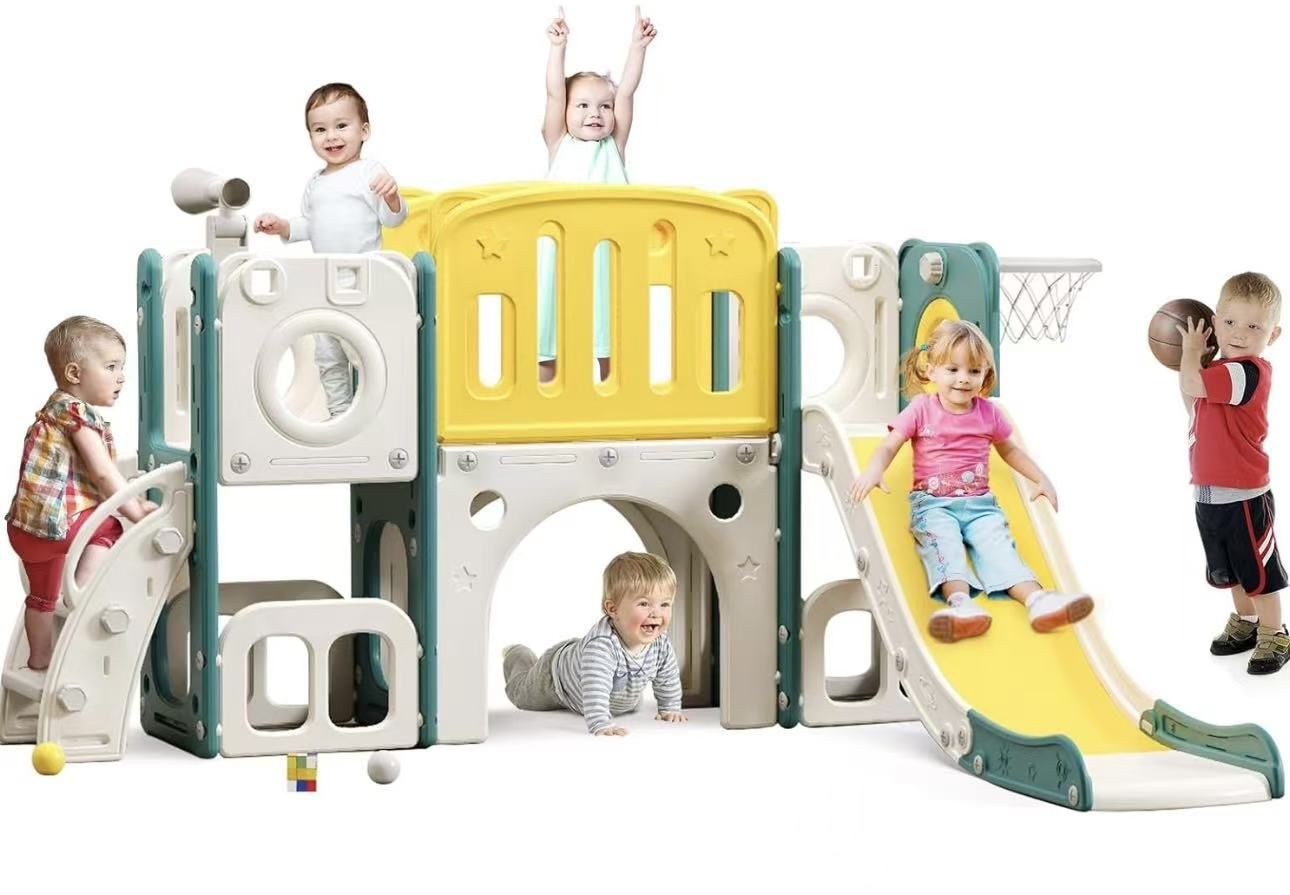 8 in 1 Toddler Slide Set, Kids Slide for Toddlers, Toddler Climber Slide PlaySet with Basketball Hoop,Outdoor Indoor Playground