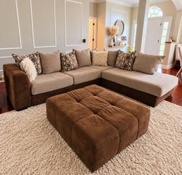 Large Brown Sectional Sofa with Ottoman