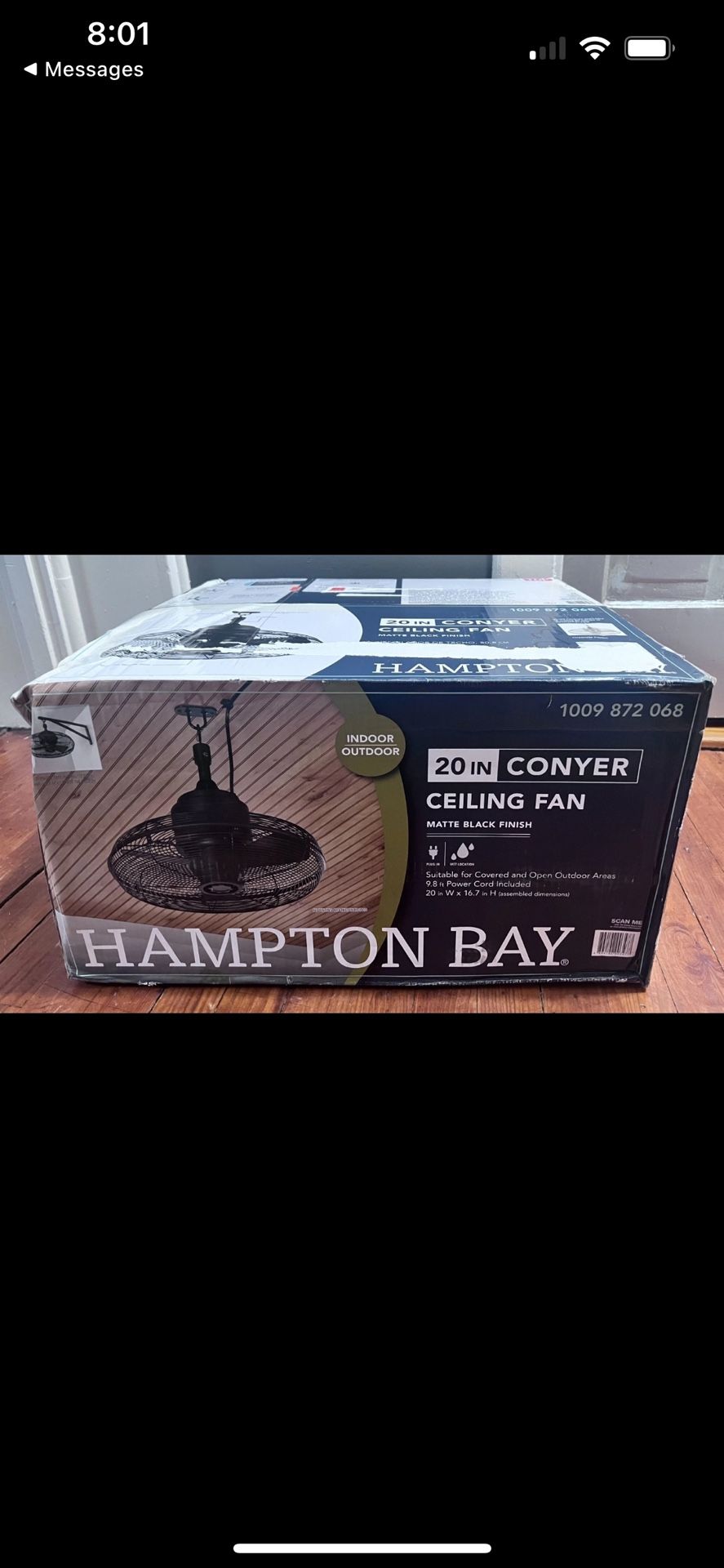 Hampton Bay Conyer 20 in. Indoor/Wet Outdoor 3-Speed Anywhere Fan in Matte Black
