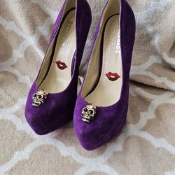 Purple Skull  Red Kiss Heels
