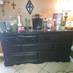 Vintage Black Dresser Black Glass Knobs 