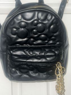 Disney Primark Mickey Mouse Black Quilted Mini Backpack Gold Chain