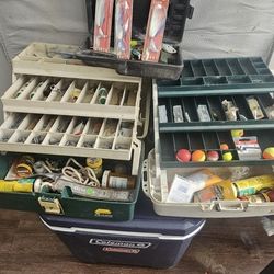 Fishing Gear With Coleman Cooler 