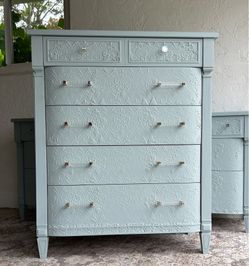 refinished solid wood green blue dresser