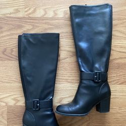 Black Leather Mid Calf Boot