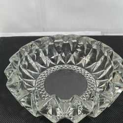Vintage KIG Ashtray Malaysia Diamond Pressed Glass Clear Faceted Glass  6”
