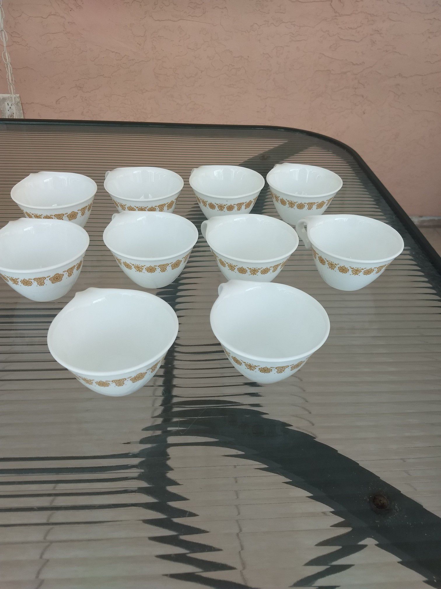 10 Corelle by CORNING Butterfly Gold Hook Handle Coffee Tea Cups