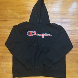 Vintage Champion Black Hooded Sweatshirt Size Large 
