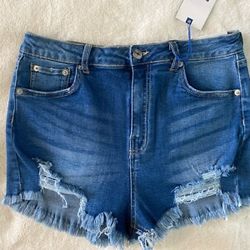 NWT Love Tree Denim Jean Shorts Premium High Waist Stretch Frayed Fringe Womens Size S Small 