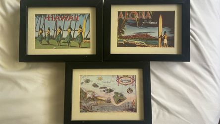 Set of 3 Framed Hawaii Wall Art Prints – Tropical Island Decor