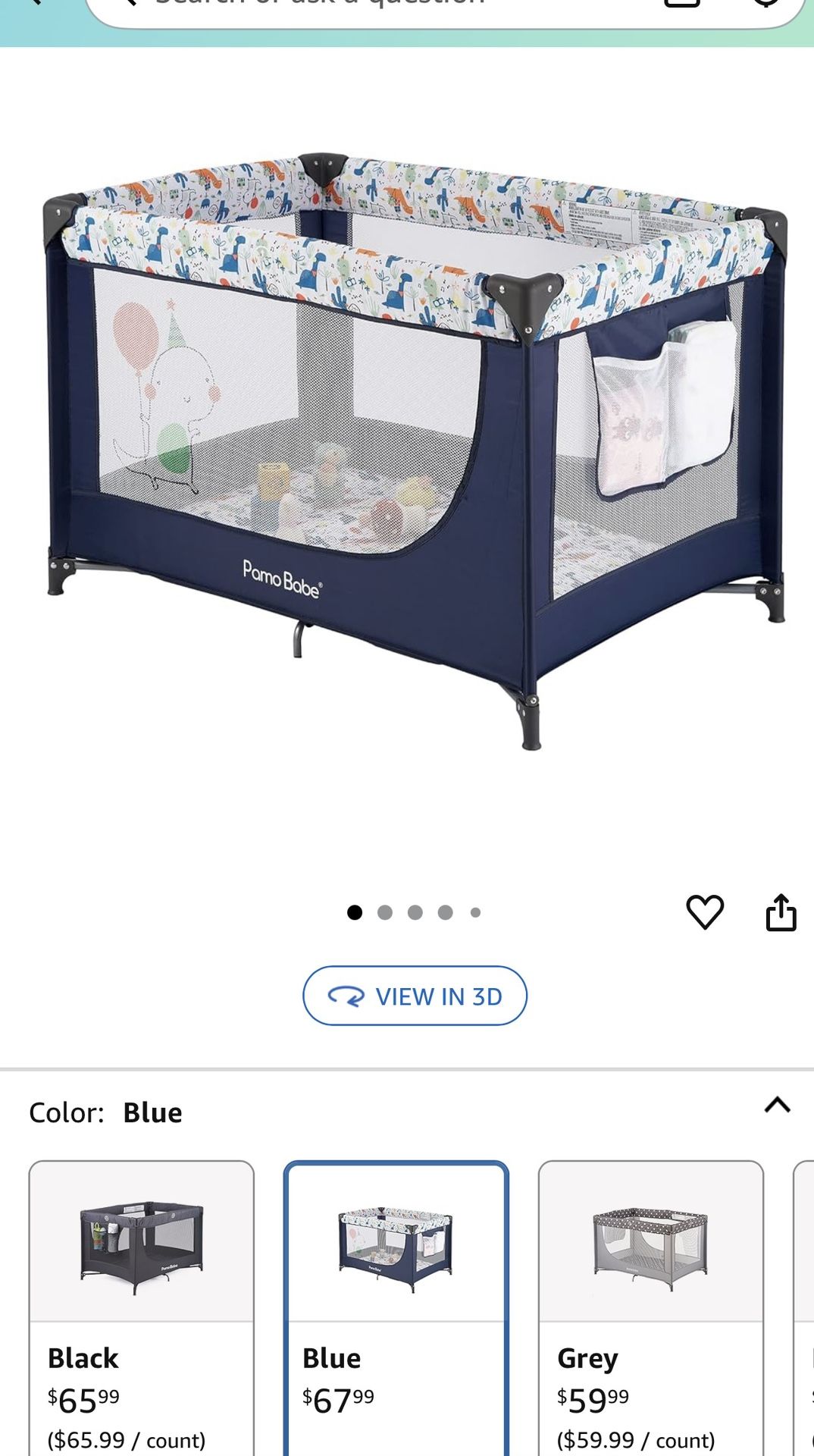 Pamo Babe Travel Foldable Portable Bassinet Baby Infant Comfortable Play Yard Crib Cot with Soft Mattress Breathable Mesh Walls, and Carry Bag Blue