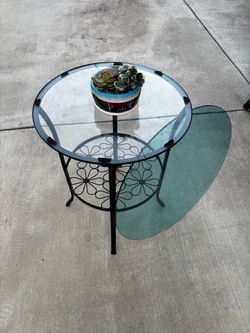 Multi-Tier Round Glass Top Iron Side Table