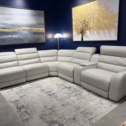 Gray Leather Sofa Sectional 2x Power Recliners & Wireless Charging