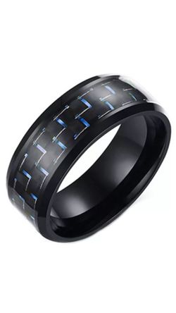 Blue Carbon Fiber IP Plated Black Ring