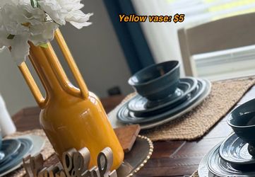 Yellow Ceramic Vase with Prong Design