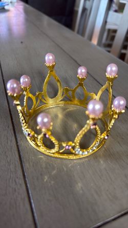 Gold Crown CAKE TOPPER DECORATION PRINCESS PRINCE BABY SHOWER Pearls Favors
