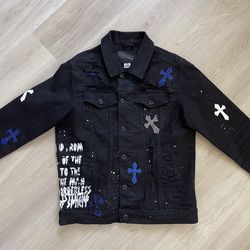 Smoke Rise DNM Smoke Rise Black Distressed Paint Splatter Cross Patch Jacket M Rock Rare Y2K
