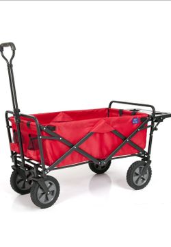 New!!!  MACSPORTS Collapsible Outdoor Utility Wagon with Folding Table and Drink Holder, Bright Red