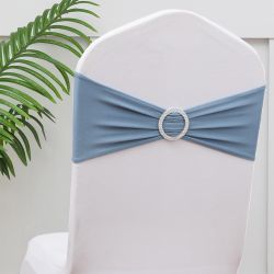 Gankar 100pcs Dusty Blue Chair Sashes For Wedding Ceremony, Elastic Chair Bands Bows For Party Banquet Theme Hotel Restaurant Event Decorations, 100 P