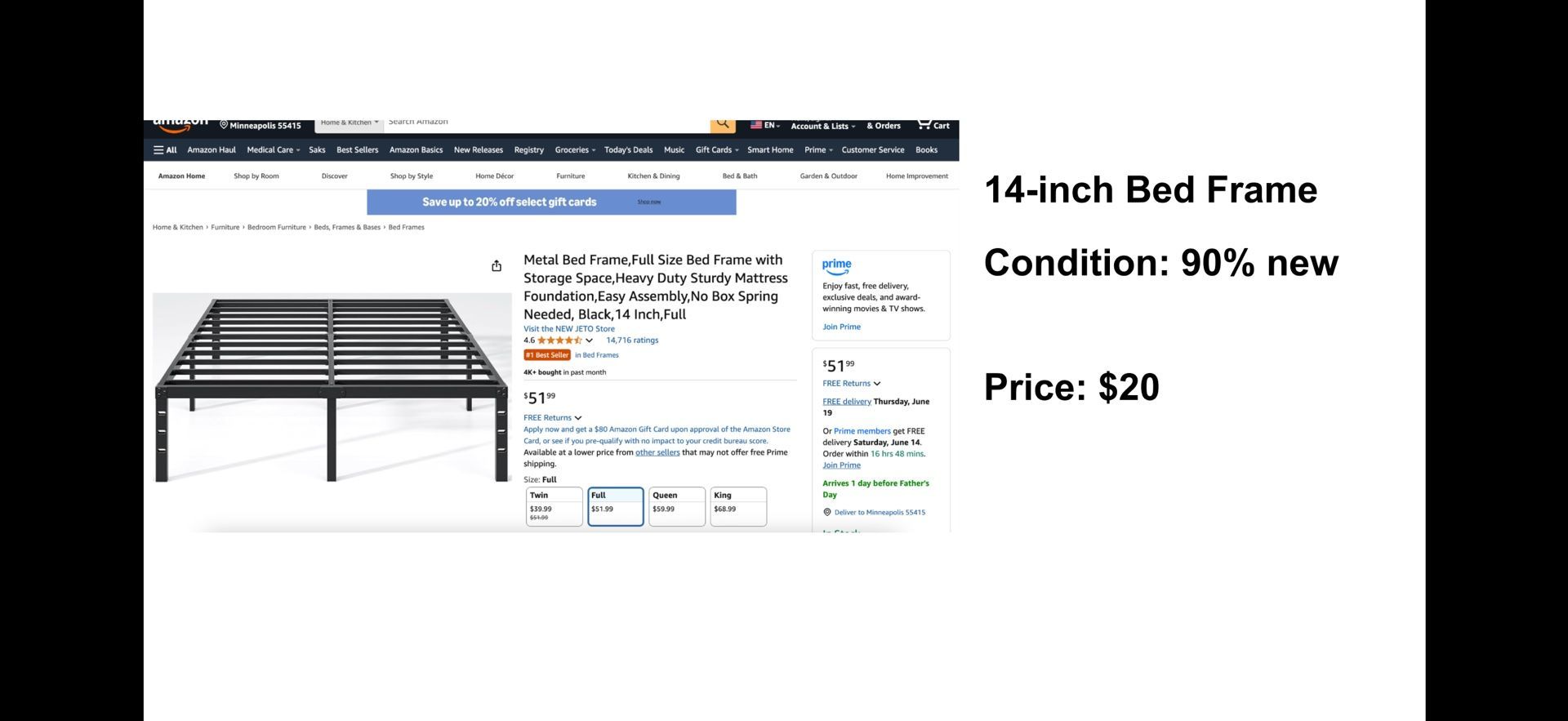 14-inch Bed Frame Condition: 90% new