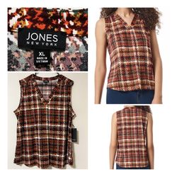 NWT Jones New York Women's Sleeveless Printed Pleat-Front Moss Crepe Top Size XL