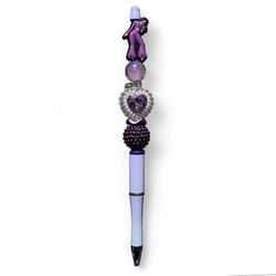 Selena Fashion Fancy Bling Beaded Ballpoint Twist Pen Purple Heart