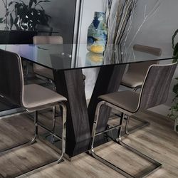 Contemporary Glass top Dining Table w/6 Chairs
