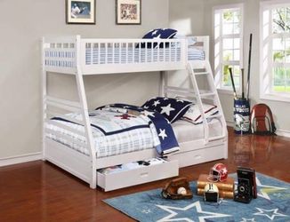 Brand New White Twin/Full Bunk Bed with Storage Drawers