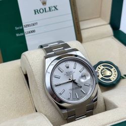 2016 Rolex Datejust 41mm 41  116300 Silver Stick Dial stainless steel oyster bracelet watch box card papers