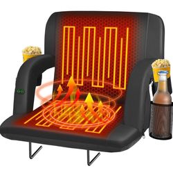 Seeutek Heated Stadium Seats for Bleachers with Back Support, 25" Black 3 Level Heated Seat & Back (NO Battery), 6 Recline Positions, Soft Cushion, 5