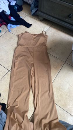 beige jumpsuit w built in bra size s