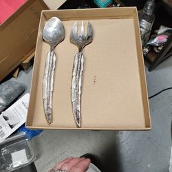Vintage Rare Pottery Barn Quill 2pc Salad Servers Flatware Set