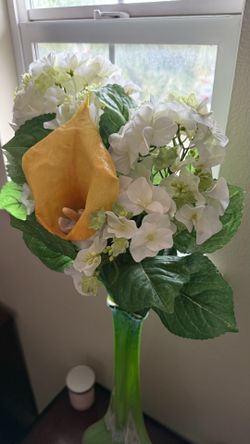 Green Vase Flower Arrangement