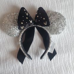Disney Silver Sparkling Sequin Bejeweled Bow Ears 