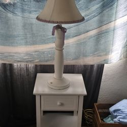 White Nightstand And Lamp