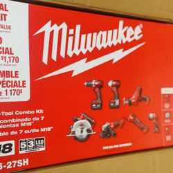 MILWAUKEE M18 18-Volt Lithium-lon Cordless Combo Kit 7- Tool with 2-Batteries, Charger and Tool Bag