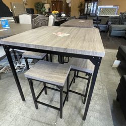 Grey Square Counter Height Table With 4 Stools 
