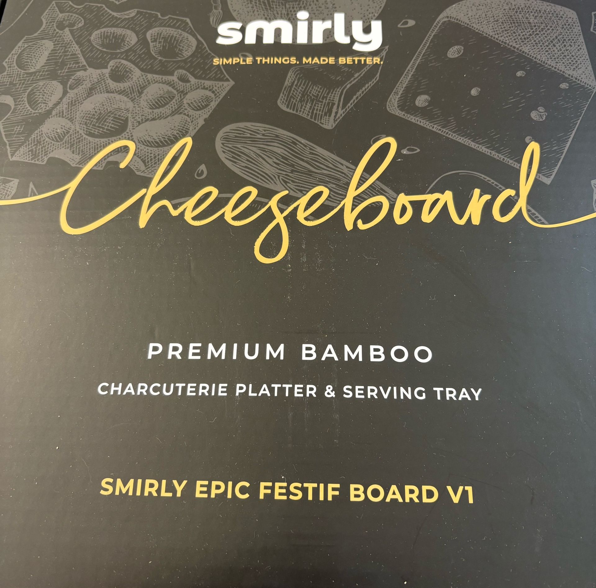 SMIRLY Epic Festif v3 Charcuterie Cheese Board and Knife Set Large