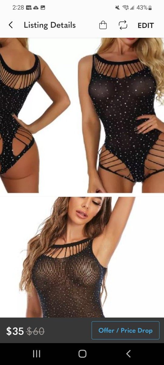 One Piece Lingerie Sparkle Rhinestone Fishnet Teddy Lace Bodysuit with socks