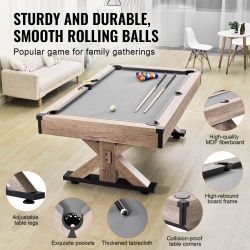  Billiards Table Combo Set, 7ft 3-in-1 Multi Game Table with Dining, Pool, and Tennis Table, Includes Full Set of Accessories, Wood Color with Grey Cl