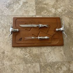 Bruce Fox Longhorn Cutting Board Set With Cutlery 